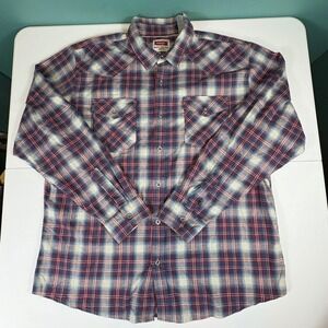 Wrangler Western Pearl Snap Shirt Mens XL‎ Red Blue Plaid Y2K Cowboy